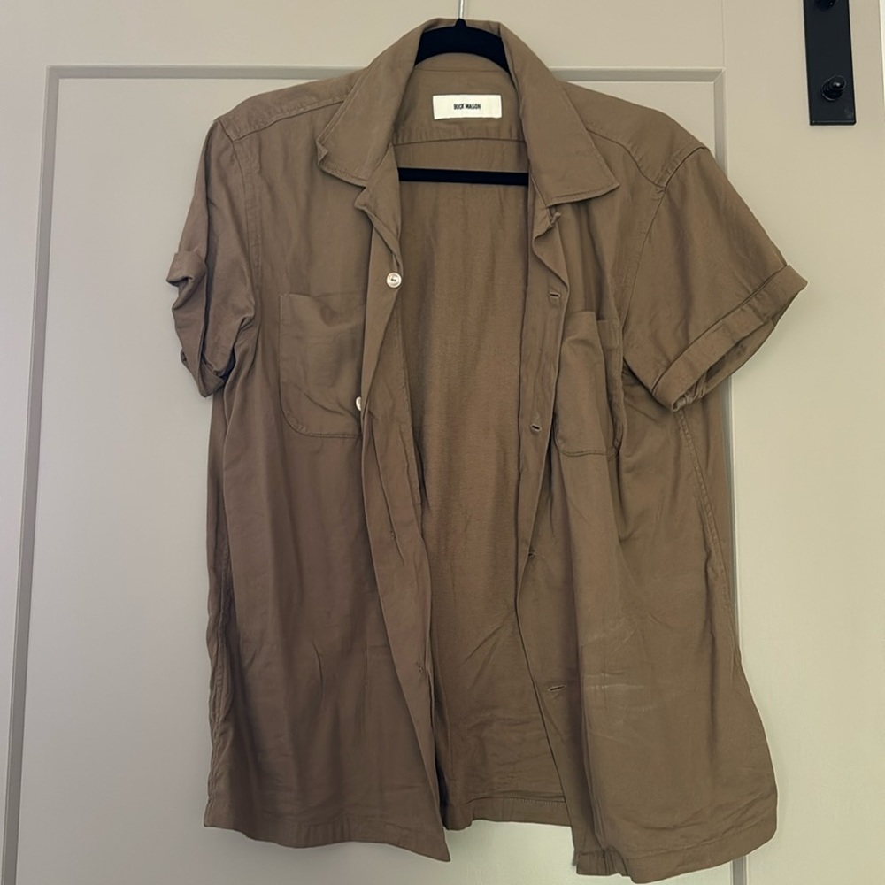 Buck Mason size small khaki button up shirt